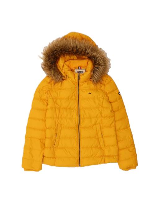 Vintage Tommy Hilfiger Hooded Padded Jacket UK 12 Medium In Yellow