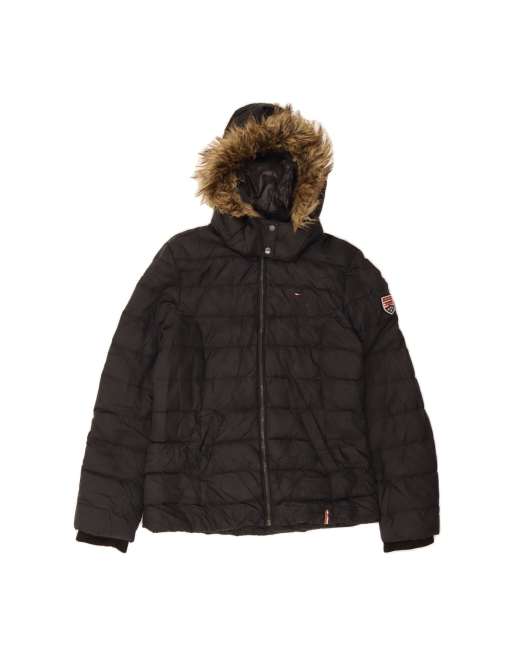 Vintage Tommy Hilfiger Hooded Padded Jacket UK 14 Large In Black