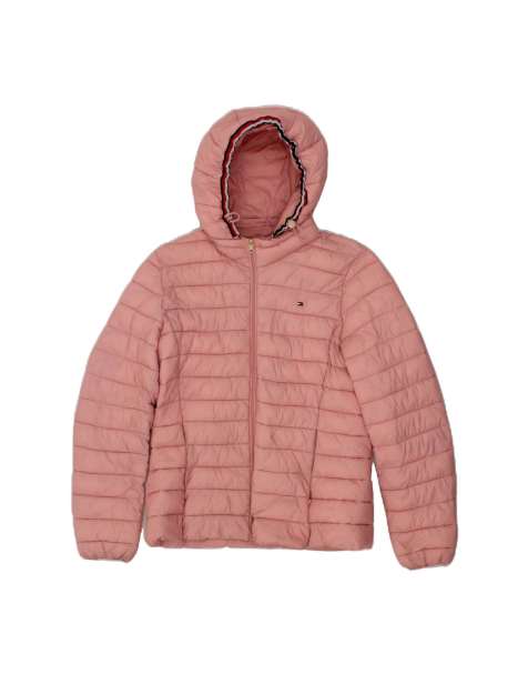 Vintage Tommy Hilfiger Hooded Padded Jacket UK 14 Medium In Pink - view 1