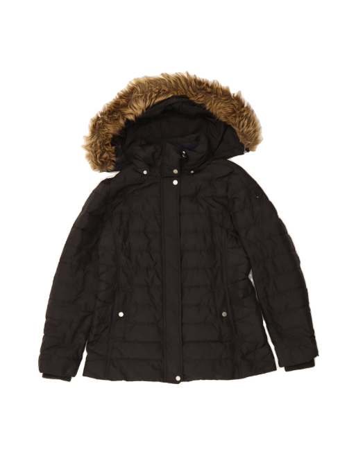 Vintage Tommy Hilfiger Hooded Padded Jacket UK 16 Large In Black