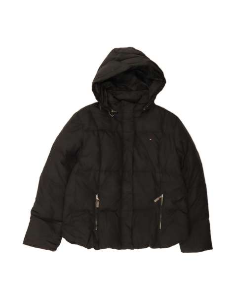 Vintage Tommy Hilfiger Hooded Padded Jacket UK 18 XL In Black - view 1