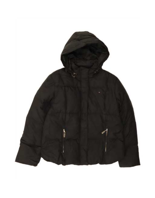 Vintage Tommy Hilfiger Hooded Padded Jacket UK 18 XL In Black