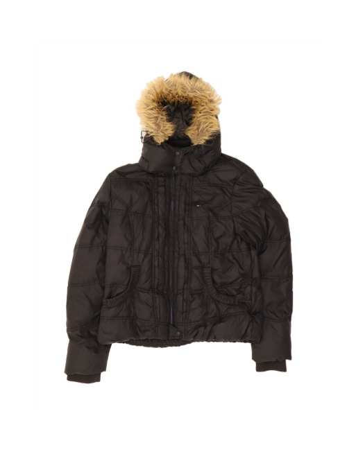 Vintage Tommy Hilfiger Hooded Padded Jacket UK 18 XL In Black