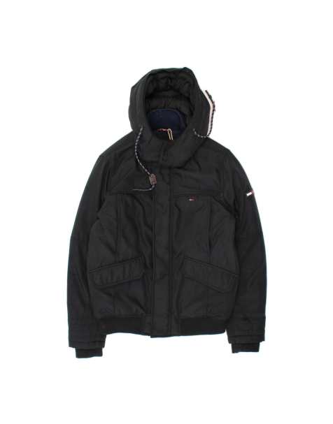Vintage Tommy Hilfiger Hooded Padded Jacket UK 36 Small In Black - view 1
