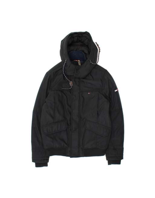 Vintage Tommy Hilfiger Hooded Padded Jacket UK 36 Small In Black