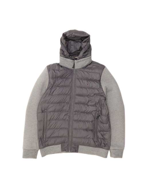 Vintage Tommy Hilfiger Hooded Padded Jacket UK 42 XL In Grey Colourblock