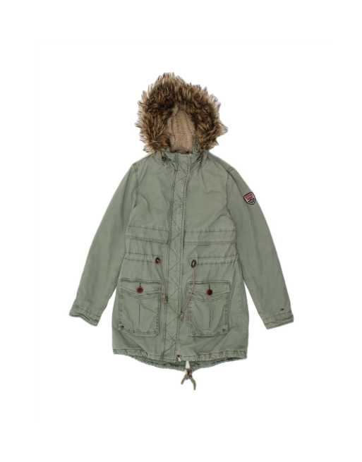 Vintage Tommy Hilfiger Hooded Parka Jacket UK 10 Small In Green