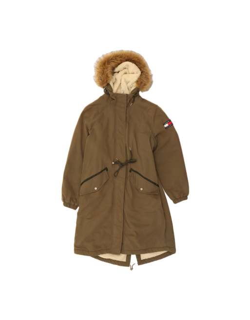 Vintage Tommy Hilfiger Hooded Parka Jacket UK 14 Medium In Khaki