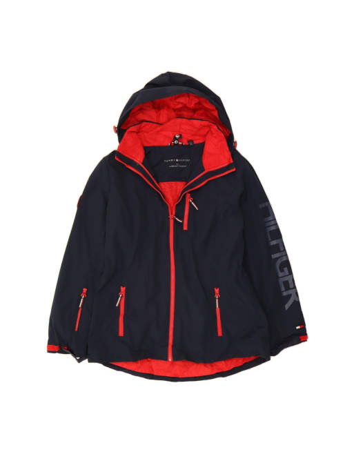 Vintage Tommy Hilfiger Hooded Rain Jacket UK 14 Medium In Blue