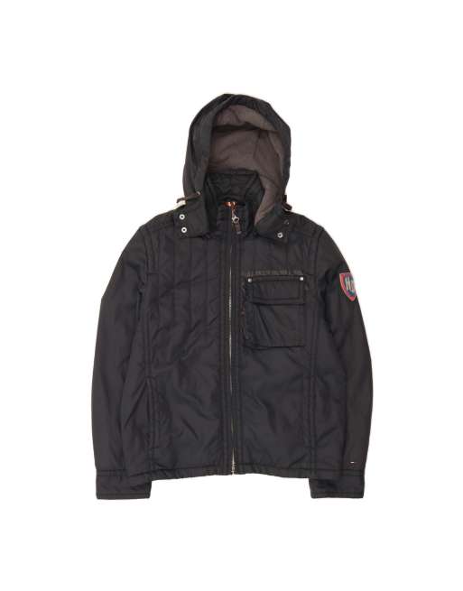 Vintage Tommy Hilfiger Hooded Windbreaker Jacket UK 40 Large In Grey