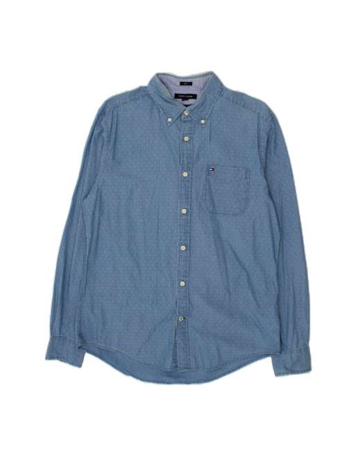 Vintage Tommy Hilfiger Indigo Abstract Pattern Custom Fit Shirt Medium In Blue