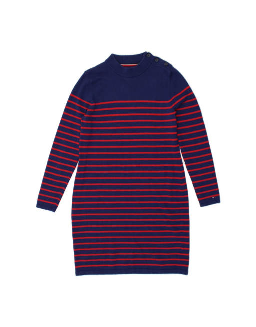 Vintage Tommy Hilfiger Jumper Dress UK 14 Medium In Blue Striped