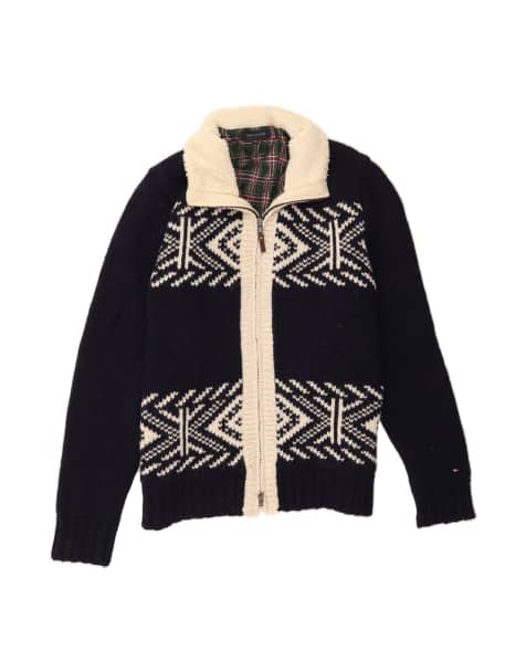 Vintage Tommy Hilfiger Knit Bomber Jacket UK 44 2XL In Blue Fair Isle Wool - view 1