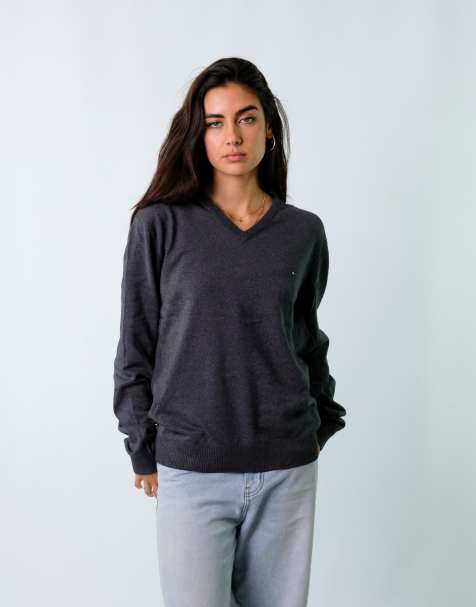 Vintage Tommy Hilfiger L Knit Jumper Charcoal Grey - view 1