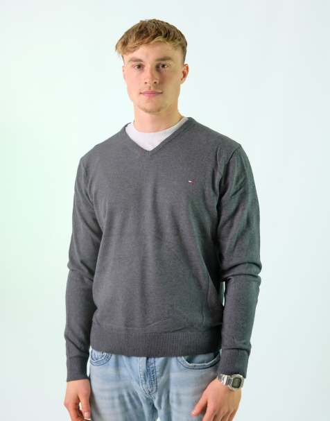 Vintage Tommy Hilfiger L Knit Sweatshirt Charcoal Grey - view 1
