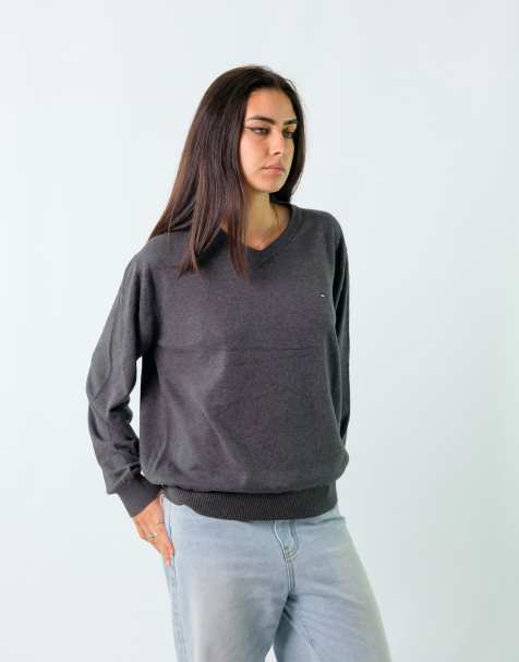 Vintage Tommy Hilfiger L Knit Sweatshirt Charcoal Grey - view 1