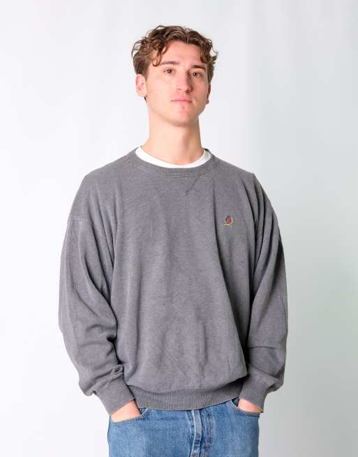 Vintage Tommy Hilfiger L Knit Sweatshirt Charcoal Grey
