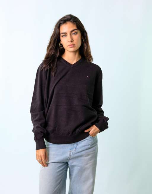 Vintage Tommy Hilfiger L Knit Sweatshirt Jacket Black