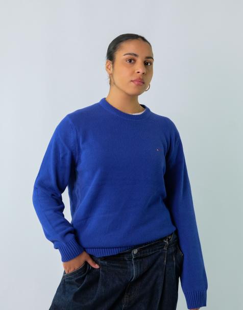 Vintage Tommy Hilfiger L Knit Sweatshirt Jacket Blue - view 1