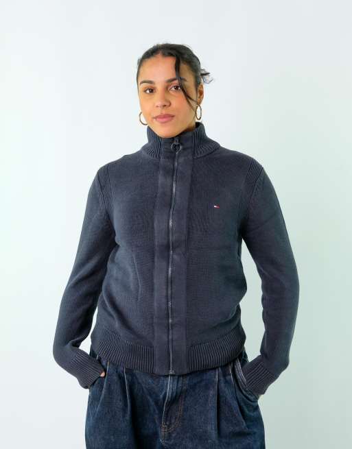 Vintage Tommy Hilfiger L Knit Sweatshirt Jacket Navy Blue