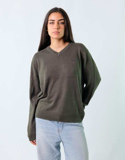 Vintage Tommy Hilfiger L Knit Sweatshirt Khaki Green - view 1