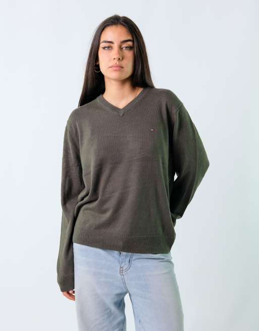 Vintage Tommy Hilfiger L Knit Sweatshirt Khaki Green