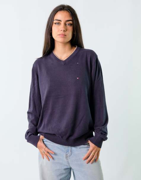 Vintage Tommy Hilfiger L Knit Sweatshirt Navy Blue - view 1