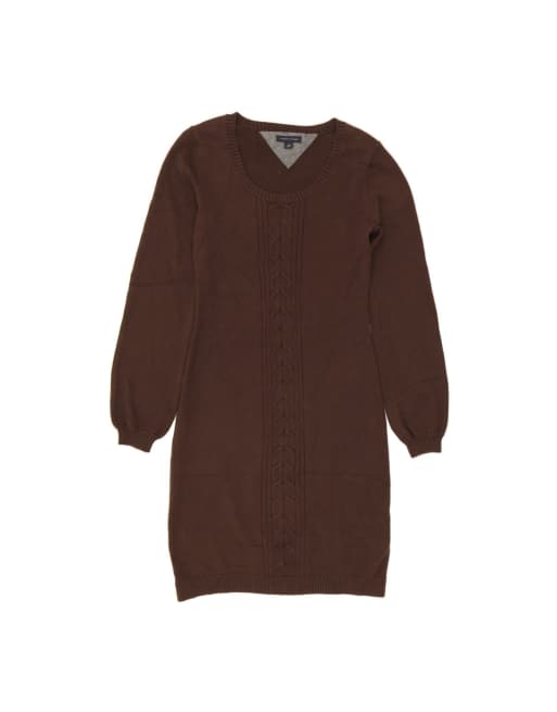 Vintage Tommy Hilfiger Long Sleeve Jumper Dress UK 12 Medium In Brown