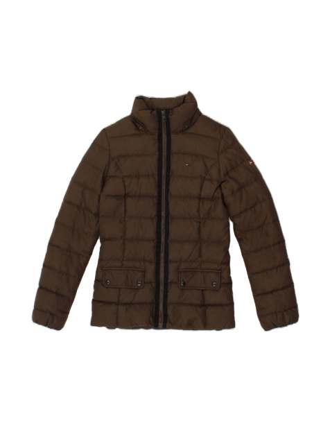 Vintage Tommy Hilfiger Loose Fit Padded Jacket UK 6 XS In Brown - view 1