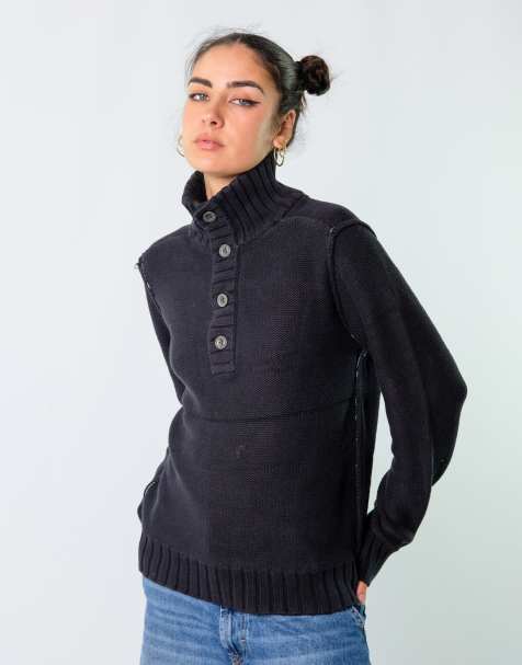 Vintage Tommy Hilfiger M Knit Sweatshirt Black Button up collar - view 1