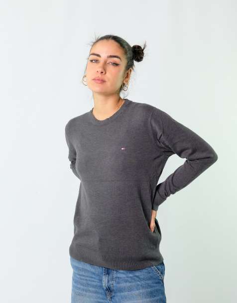 Vintage Tommy Hilfiger M Knit Sweatshirt Charcoal Grey - view 1