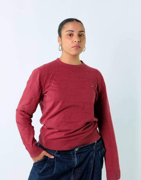 Vintage Tommy Hilfiger M Knit Sweatshirt Jacket Burgundy Red - view 1