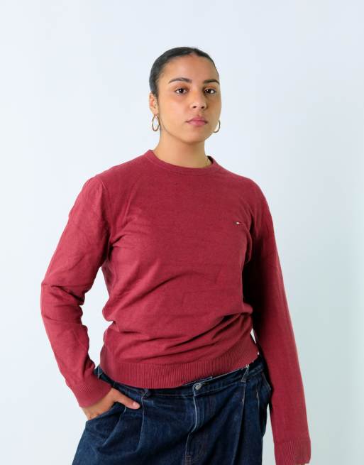 Vintage Tommy Hilfiger M Knit Sweatshirt Jacket Burgundy Red