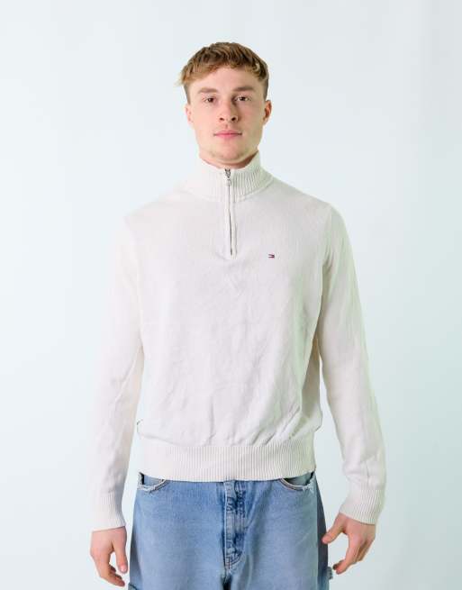 Vintage Tommy Hilfiger M Sweatshirt Cream Quarter Zip
