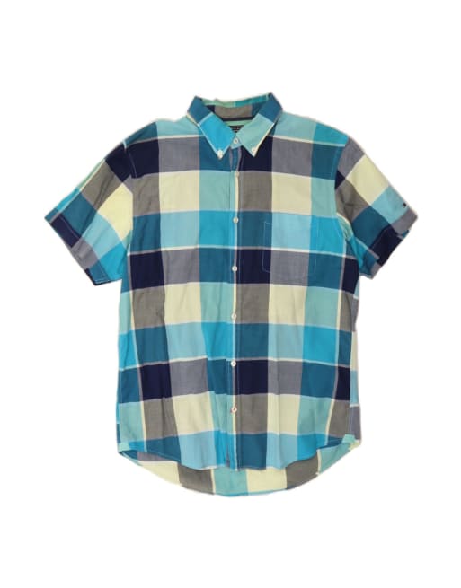 Vintage Tommy Hilfiger Modern Fit Short Sleeve Shirt Large In Blue Check