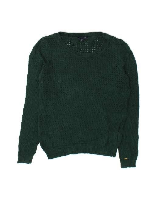 Vintage Tommy Hilfiger Oversized Boat Neck Jumper Sweater UK 10 Small In Green
