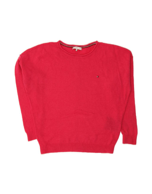 Vintage Tommy Hilfiger Oversized Boat Neck Jumper Sweater UK 10 Small In Pink