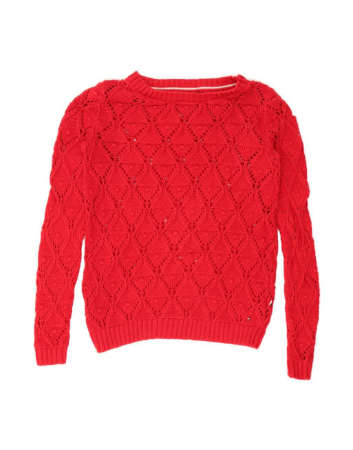 Vintage Tommy Hilfiger Oversized Boat Neck Jumper Sweater UK 10 Small In Red