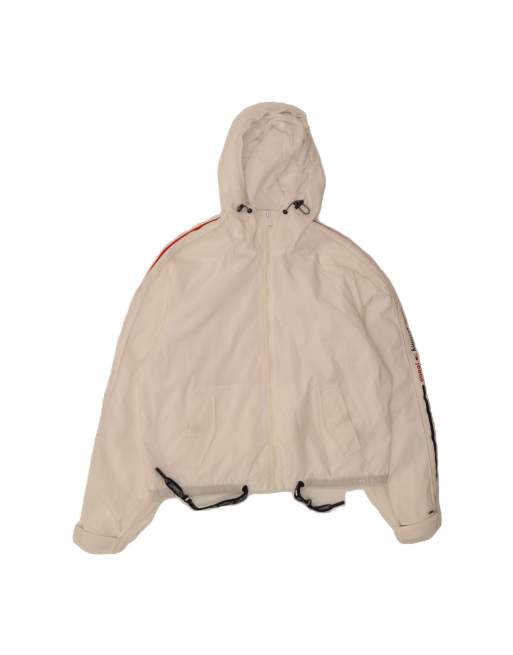 Vintage Tommy Hilfiger Oversized Crop Hooded Rain Jacket UK 6 XS In White