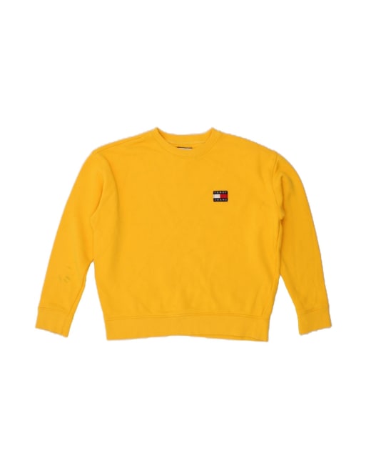 Vintage Tommy Hilfiger Oversized Crop Sweatshirt Jumper UK 14 Medium In Yellow