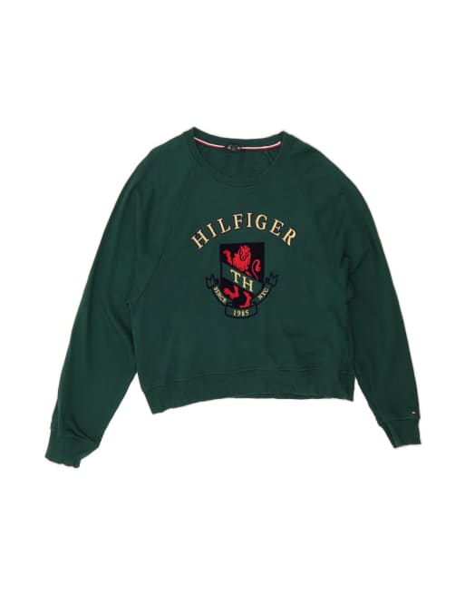 Vintage Tommy Hilfiger Oversized Crop Sweatshirt Jumper UK 16 Large In Green
