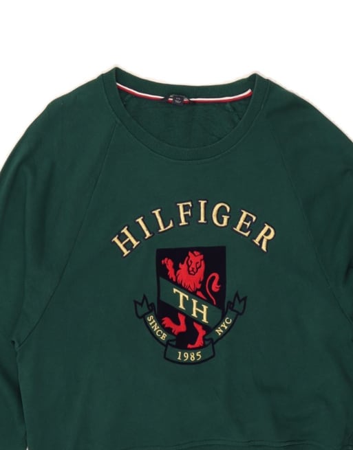 Vintage Tommy Hilfiger Oversized Crop Sweatshirt Jumper UK 16 Large In Green, 3 of 4