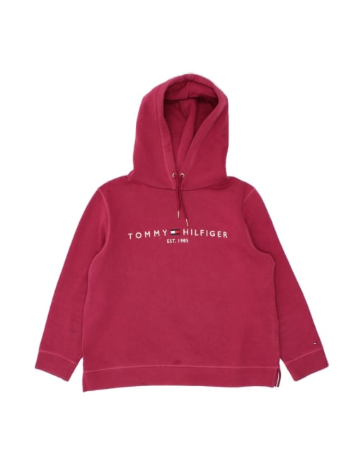 Vintage Tommy Hilfiger Oversized Graphic Hoodie Jumper UK 18 XL In Pink