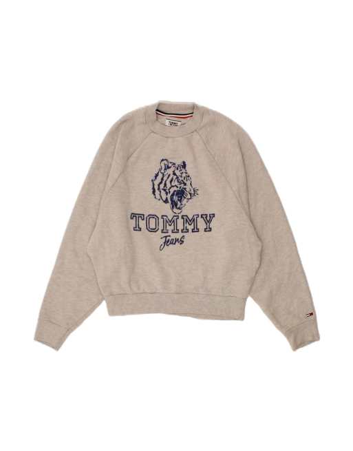 Vintage Tommy Hilfiger Oversized Graphic Sweatshirt Jumper UK 6 XS In Grey