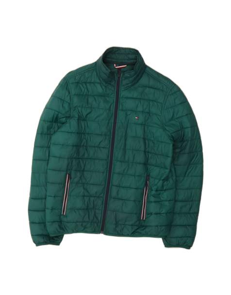 Vintage Tommy Hilfiger Padded Jacket UK 38 Medium In Green - view 1