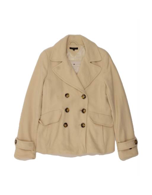Vintage Tommy Hilfiger Pea Coat UK 10 Small In Off In White Wool