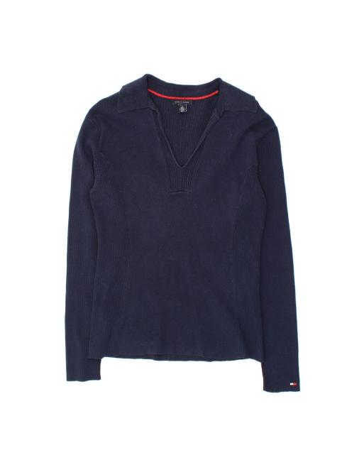 Vintage Tommy Hilfiger Polo Neck Jumper Sweater UK 12 Medium In Blue