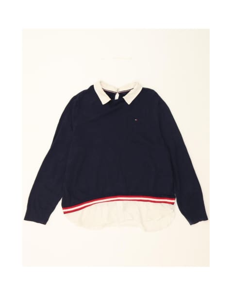 Vintage Tommy Hilfiger Polo Neck Jumper Sweater UK 18 XL In Blue - view 1
