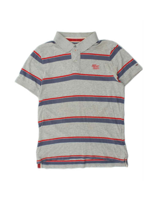Vintage Tommy Hilfiger Polo Shirt Large In Grey Striped