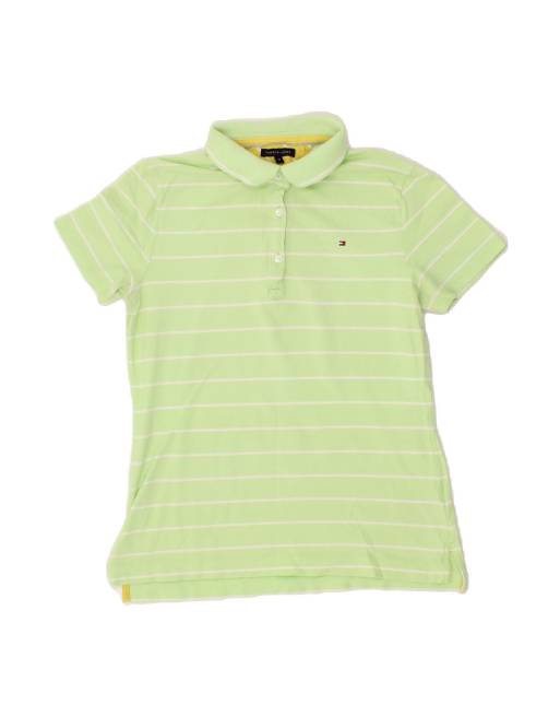 Vintage Tommy Hilfiger Polo Shirt UK 12 Medium In Green Striped
